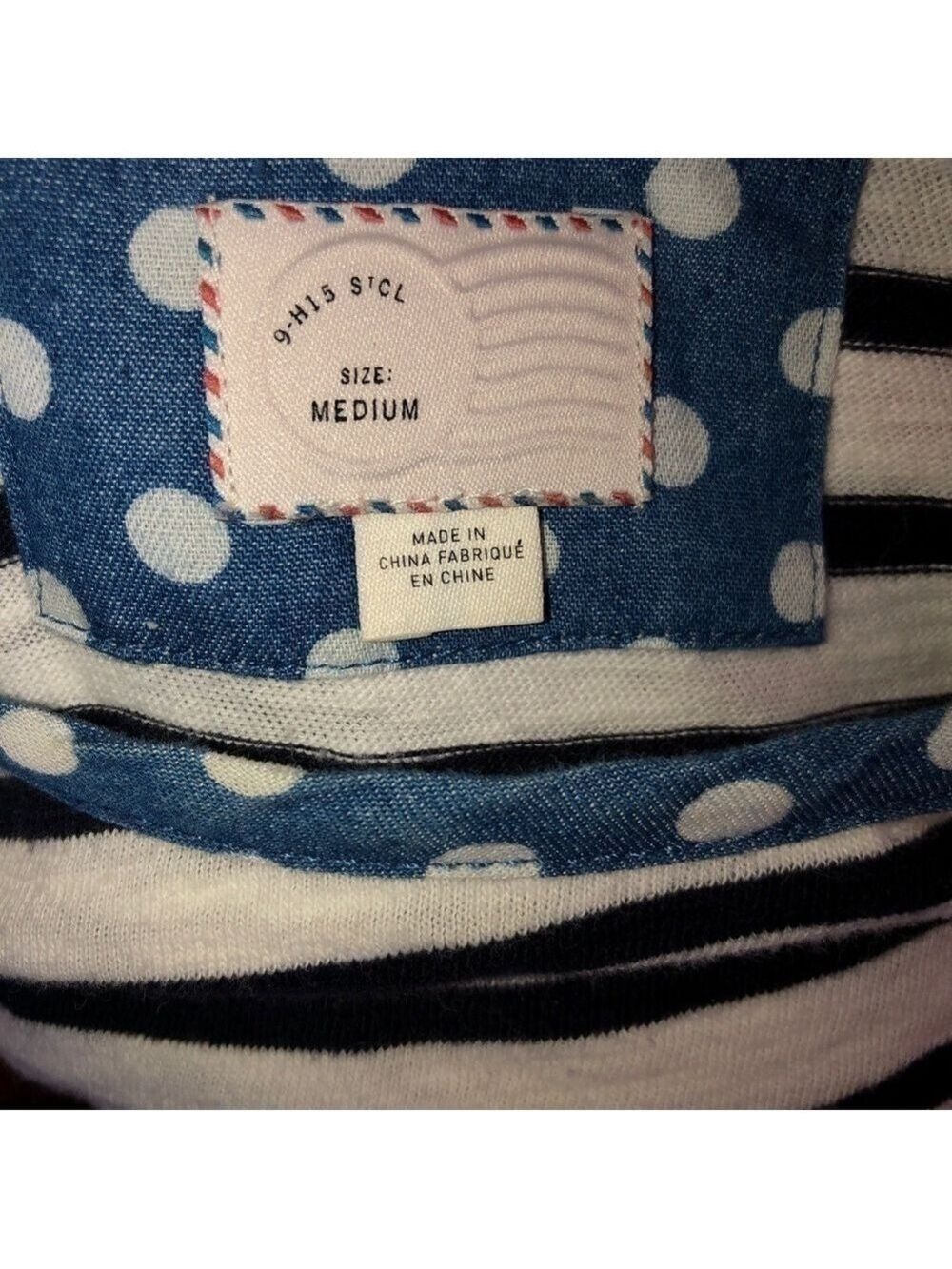 𝅺Anthropologie Postmark Fairley Postage Stamp Roll Tab Striped Polka Dot Shirt - Picture 8 of 12